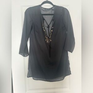 New York Co Black Sheer Tunic with Sequin Detail XS Beach coverup